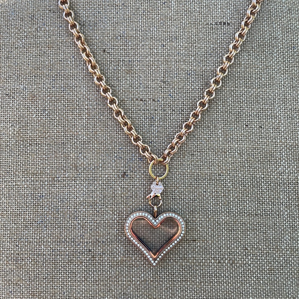 Origami Owl Rose Gold Heart Large Hinged Locket Set